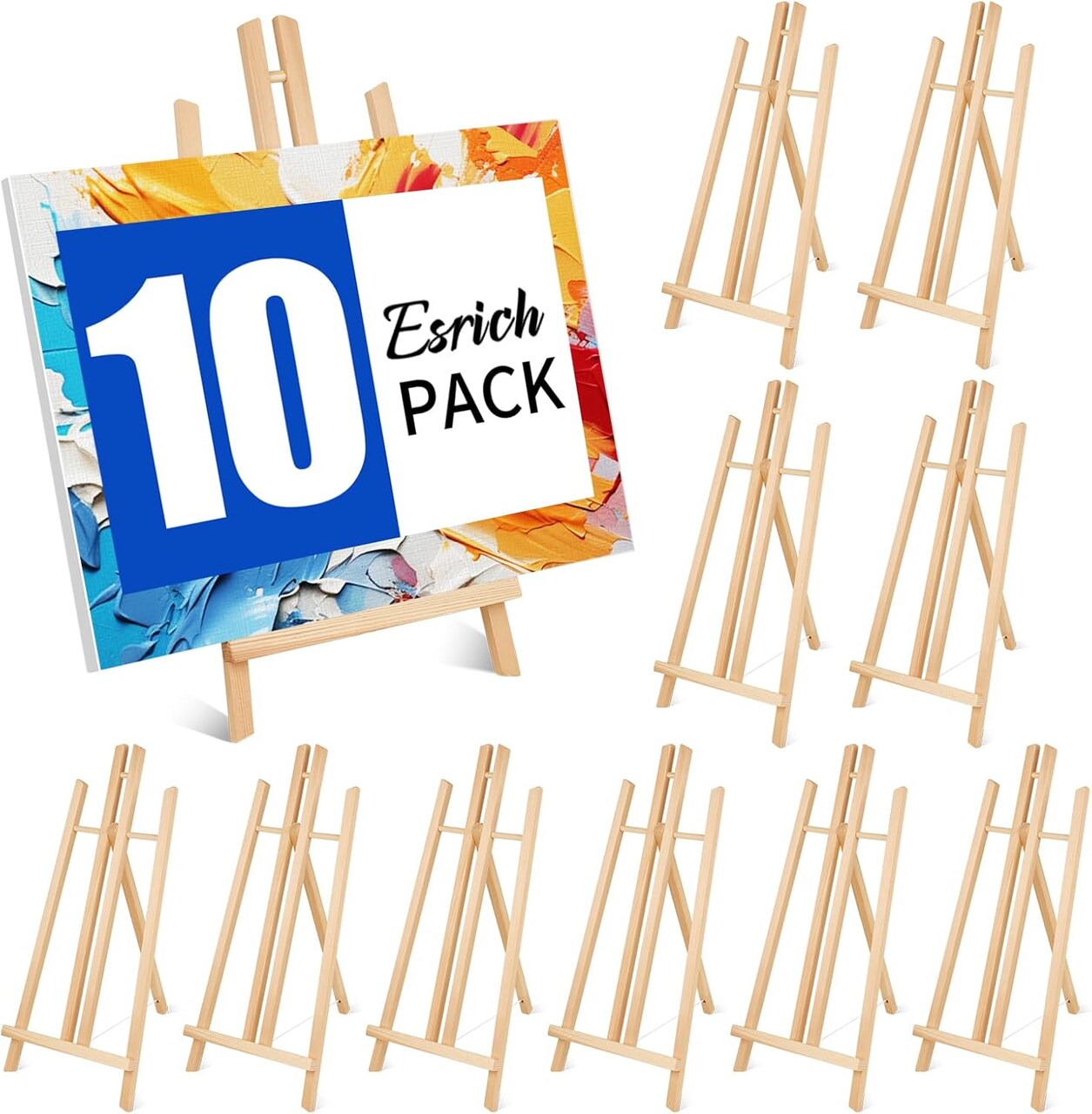 10-Pack 17-Inch Wooden Tabletop Easels – Pine Wood Tripod for Canvas Painting, Art Display, Paint Parties, Kids & Student Desktop Easels (WOOD)